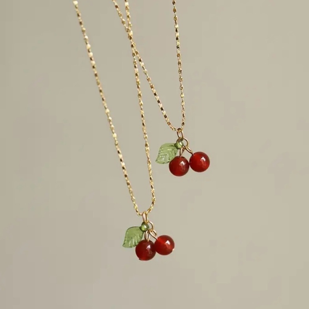 Gold Fashion Cherry Pendant Necklace - Picture 6 of 7